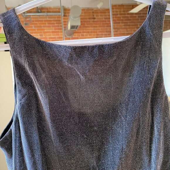 90s Shimmery Silver Boatneck Shift Dress (8) - Picture 6 of 14